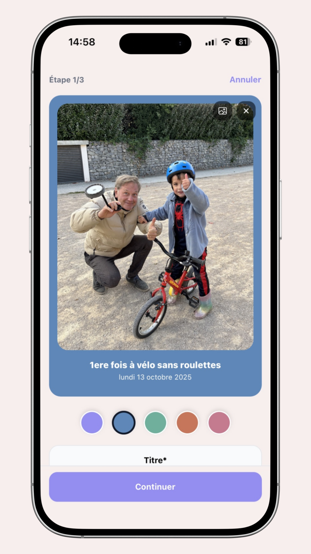 Depuis l'application Zaza, choisissez une photo, sa date et les personnes concernées.